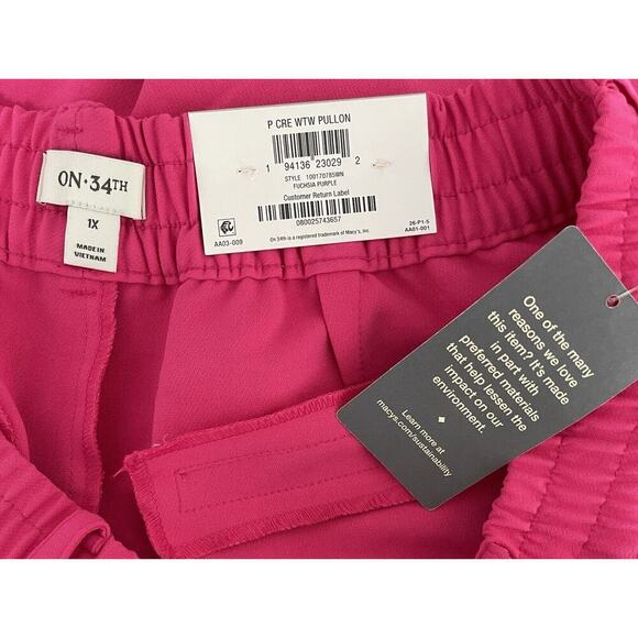 On 34th Solid Double-Weave Ankle Pants Fuchsia Purple Plus Size 1X NWT $69 - Picture 2 of 5